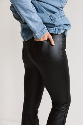 Mid - Rise Flared Faux Leather Pants - Ardire Collection