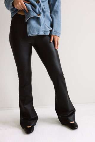 Mid - Rise Flared Faux Leather Pants - Ardire Collection