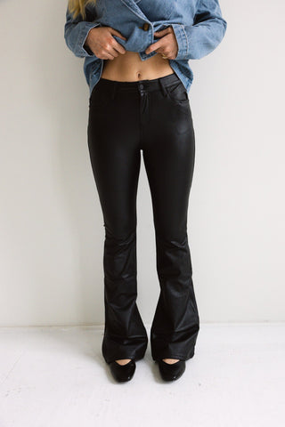 Mid - Rise Flared Faux Leather Pants - Ardire Collection