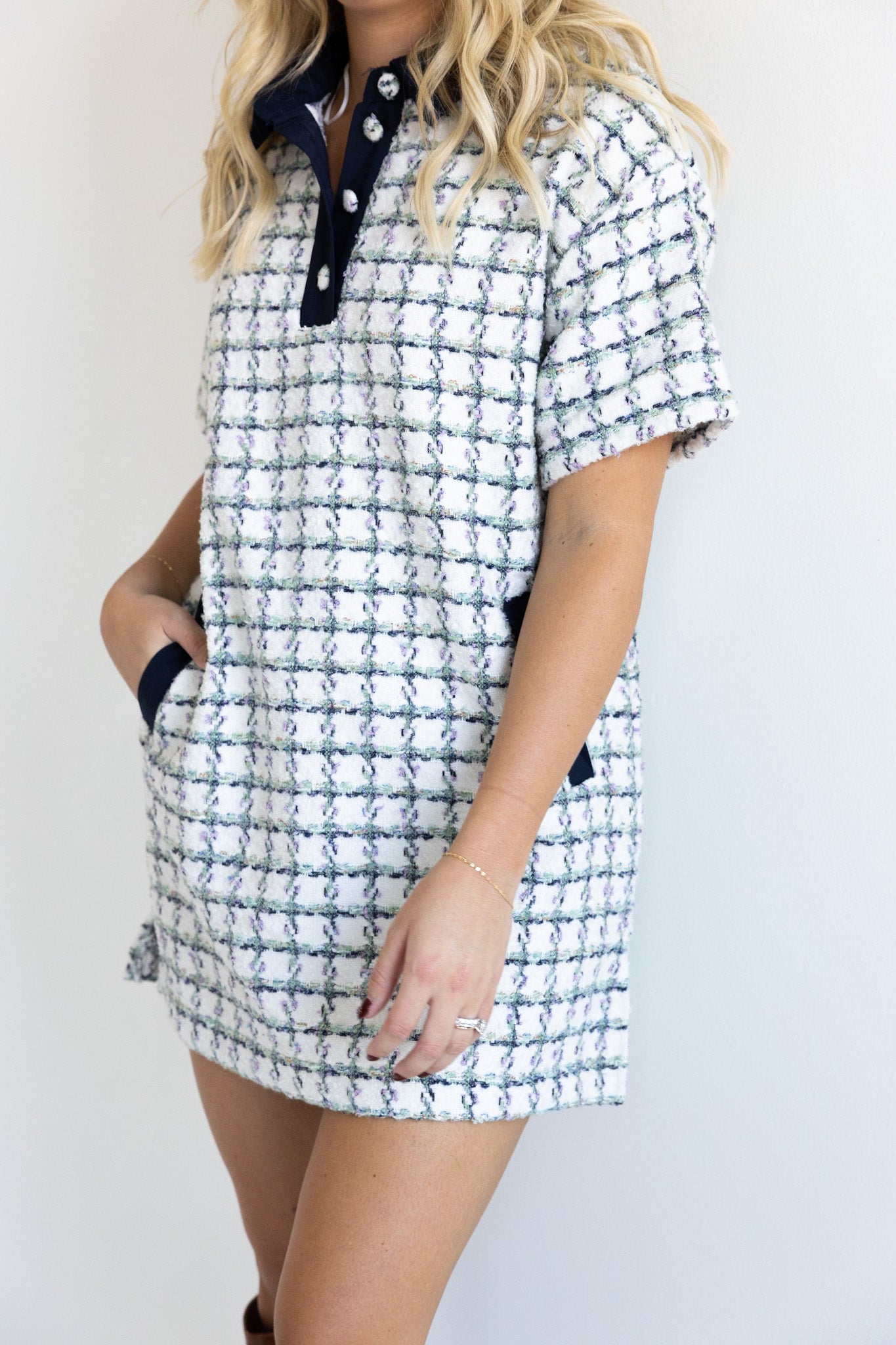 Navy Trim Tweed Polo Dress - Ardire Collection