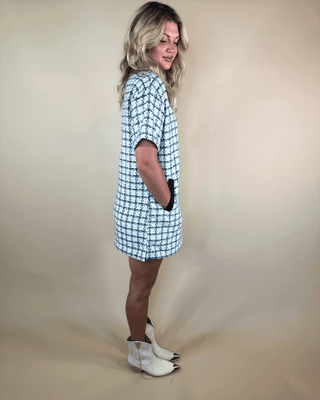 Navy Trim Tweed Polo Dress - Ardire Collection