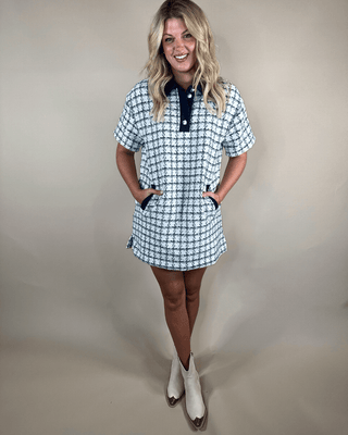 Navy Trim Tweed Polo Dress - Ardire Collection