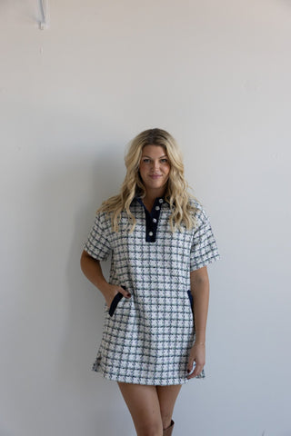 Navy Trim Tweed Polo Dress - Ardire Collection