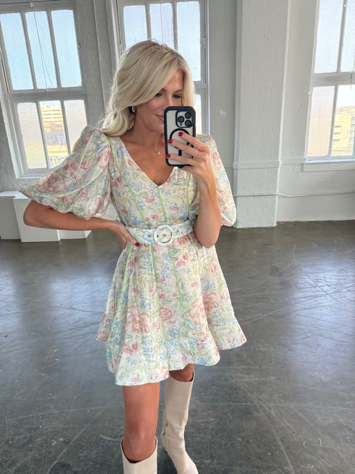 Pastel Floral Belted Mini Dress - Ardire Collection