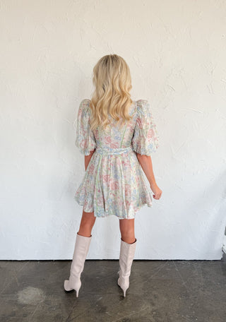 Pastel Floral Belted Mini Dress - Ardire Collection