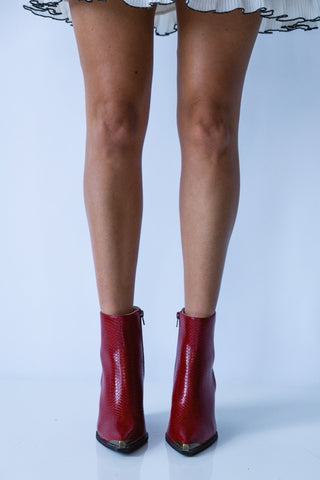 Red Textured Ankle Boots with Gold Toe - Ardire Collection