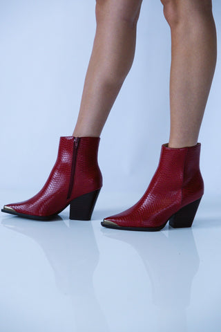 Red Textured Ankle Boots with Gold Toe - Ardire Collection
