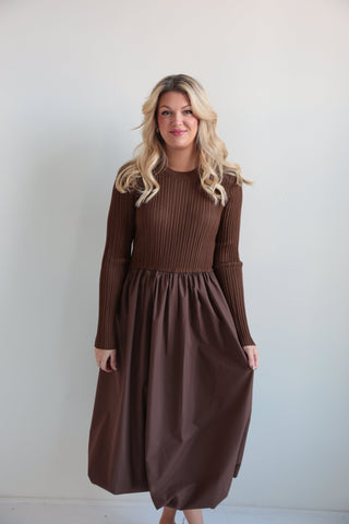 Ribbed Knit & Balloon Skirt Dress - Final Sale - Ardire Collection