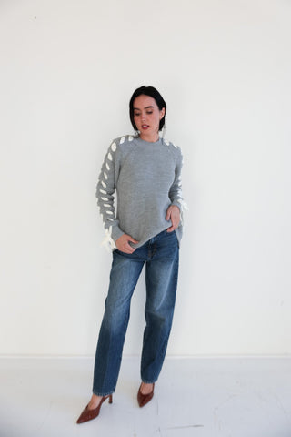 Ribbon Lace - Up Sleeve Knit Sweater - Final Sale - Ardire Collection