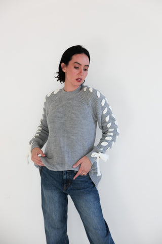 Ribbon Lace - Up Sleeve Knit Sweater - Final Sale - Ardire Collection