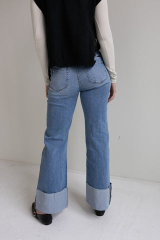 Straight - Leg Cuffed Hem Denim Jeans - Ardire Collection