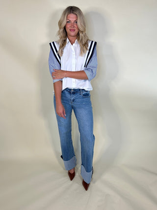 Straight - Leg Cuffed Hem Denim Jeans - Ardire Collection