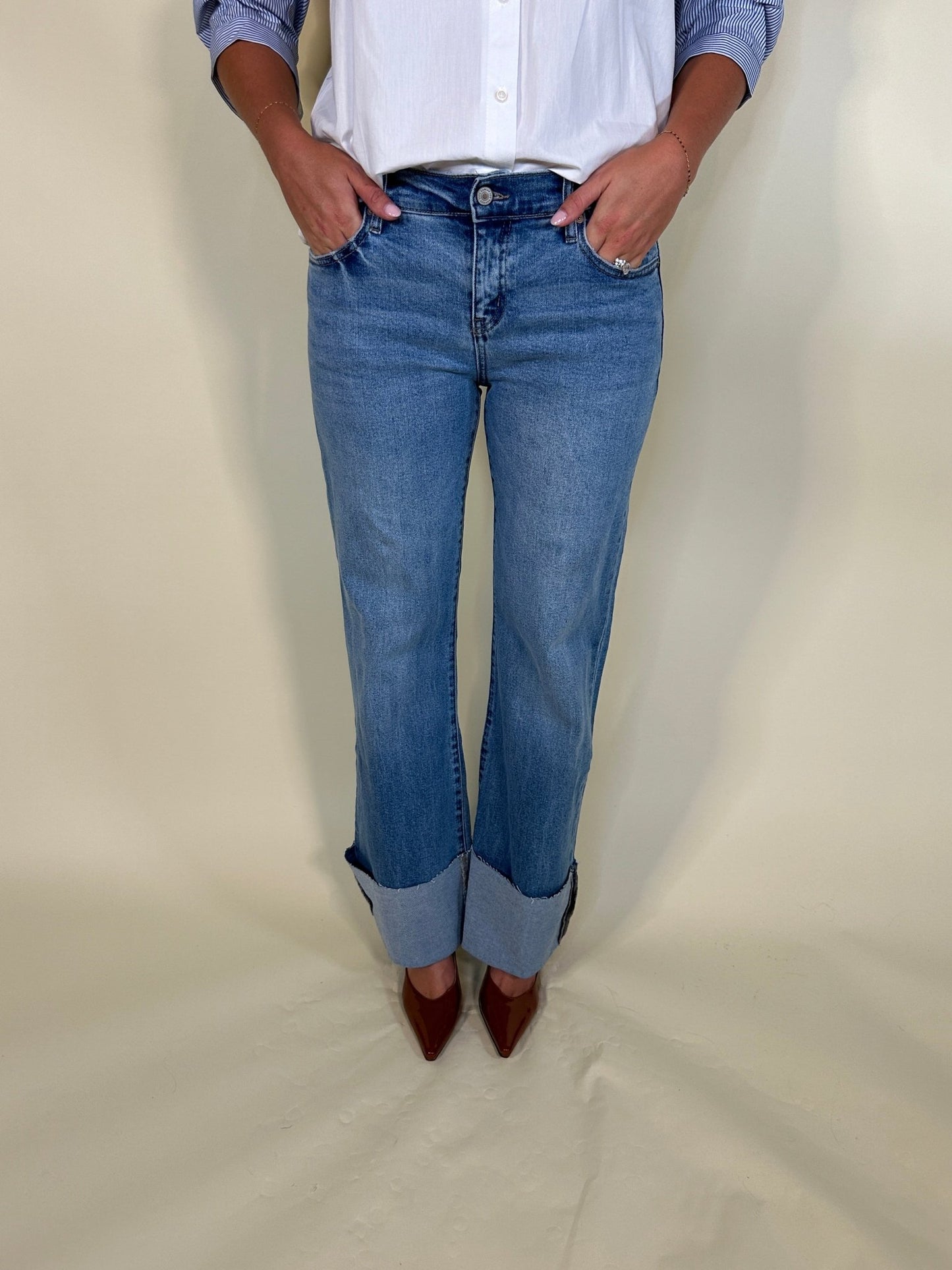 Straight - Leg Cuffed Hem Denim Jeans - Ardire Collection