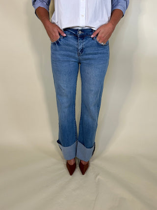 Straight - Leg Cuffed Hem Denim Jeans - Ardire Collection