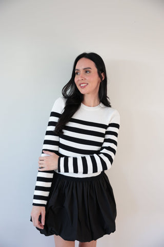 Striped Sweater Dress with Statement Puff Skirt - Final Sale - Ardire Collection