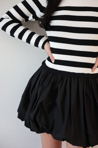 Striped Sweater Dress with Statement Puff Skirt - Final Sale - Ardire Collection