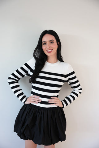 Striped Sweater Dress with Statement Puff Skirt - Final Sale - Ardire Collection