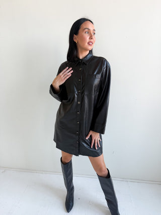 The Lennon Faux Leather Shirt Dress - Ardire Collection
