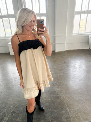 Two - Tone Ruffle Mini Dress - Ardire Collection