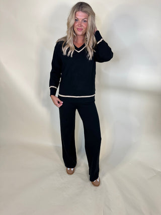 V - Neck Contrast Trim Sweater - Ardire Collection