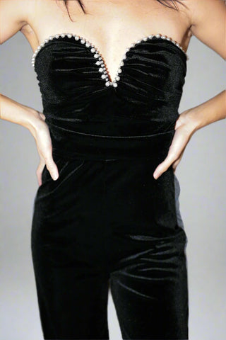 Velvet Radiance Rhinestone Strapless Jumpsuit - Final Sale - Ardire Collection