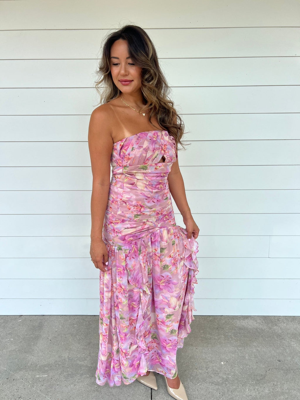 chinese dress ladies Whisper in Bloom Strapless Maxi Dress M