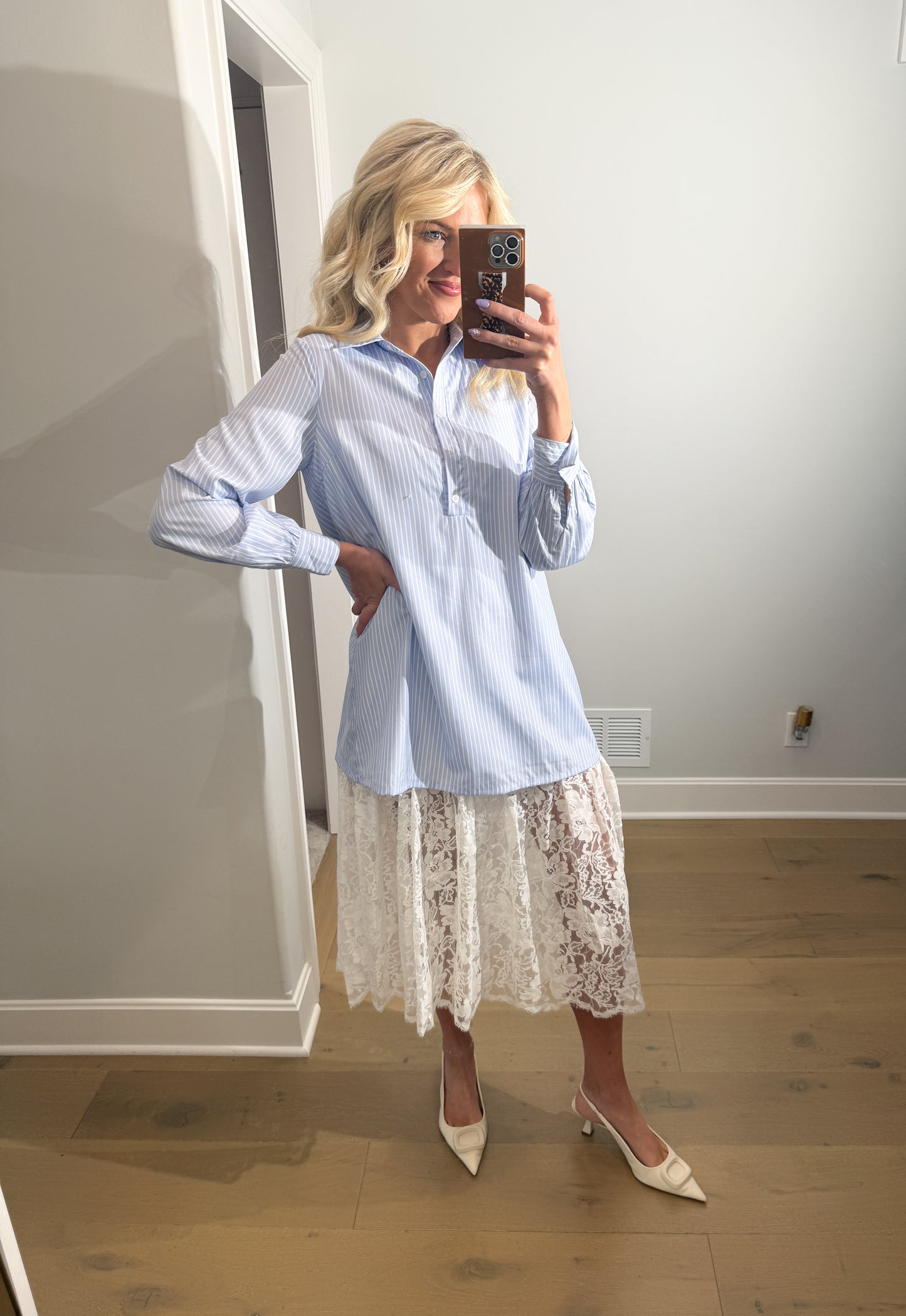 The Harper Lace-Layered Shirtdress