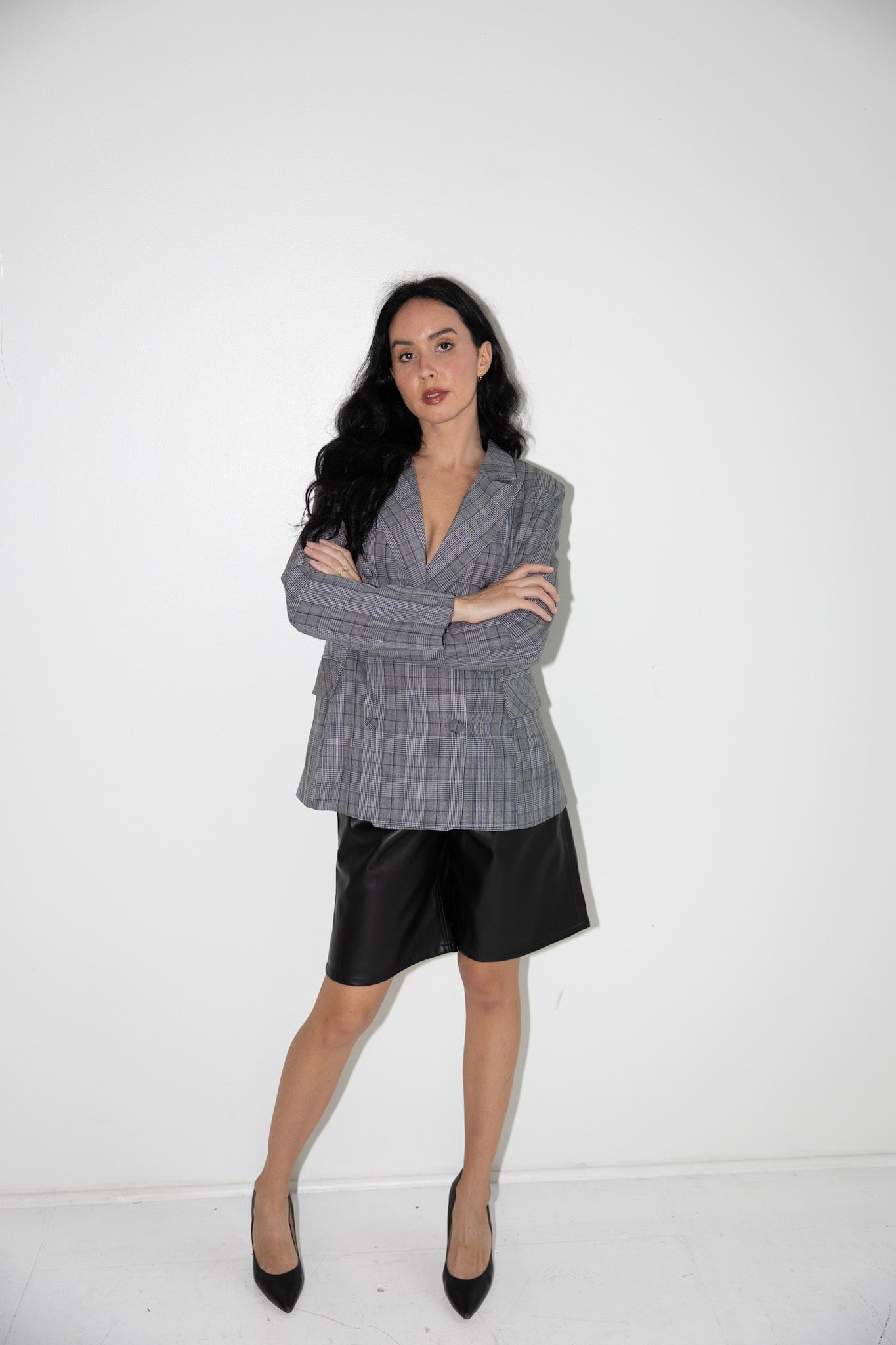 Classic Plaid Double-Breasted Blazer-Final Sale