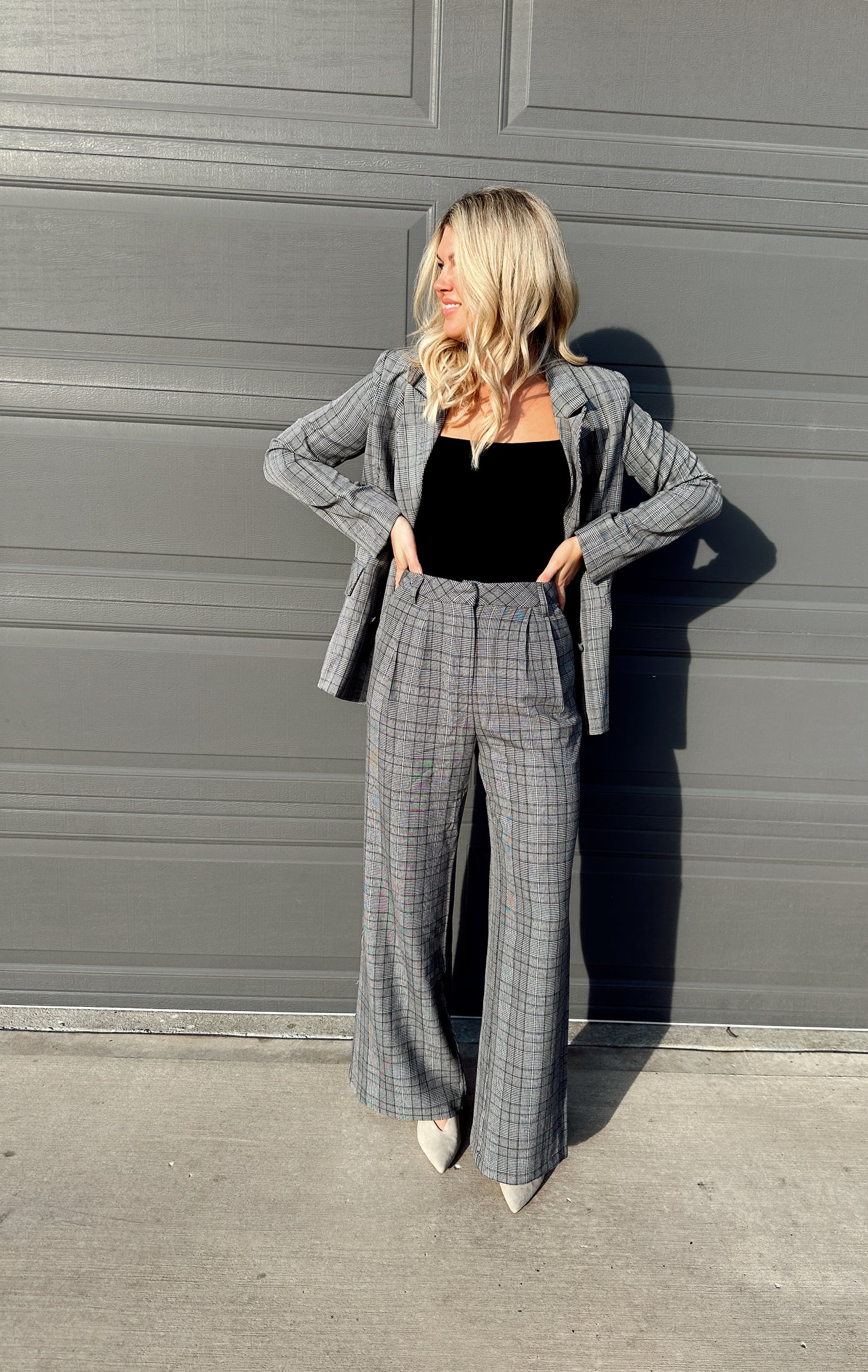 Tailored Plaid Wide-Leg Trousers-Final Sale