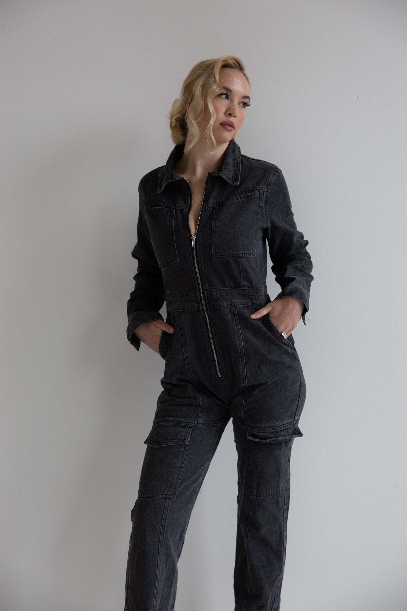 Charcoal Utility Denim Jumpsuit-Final Sale