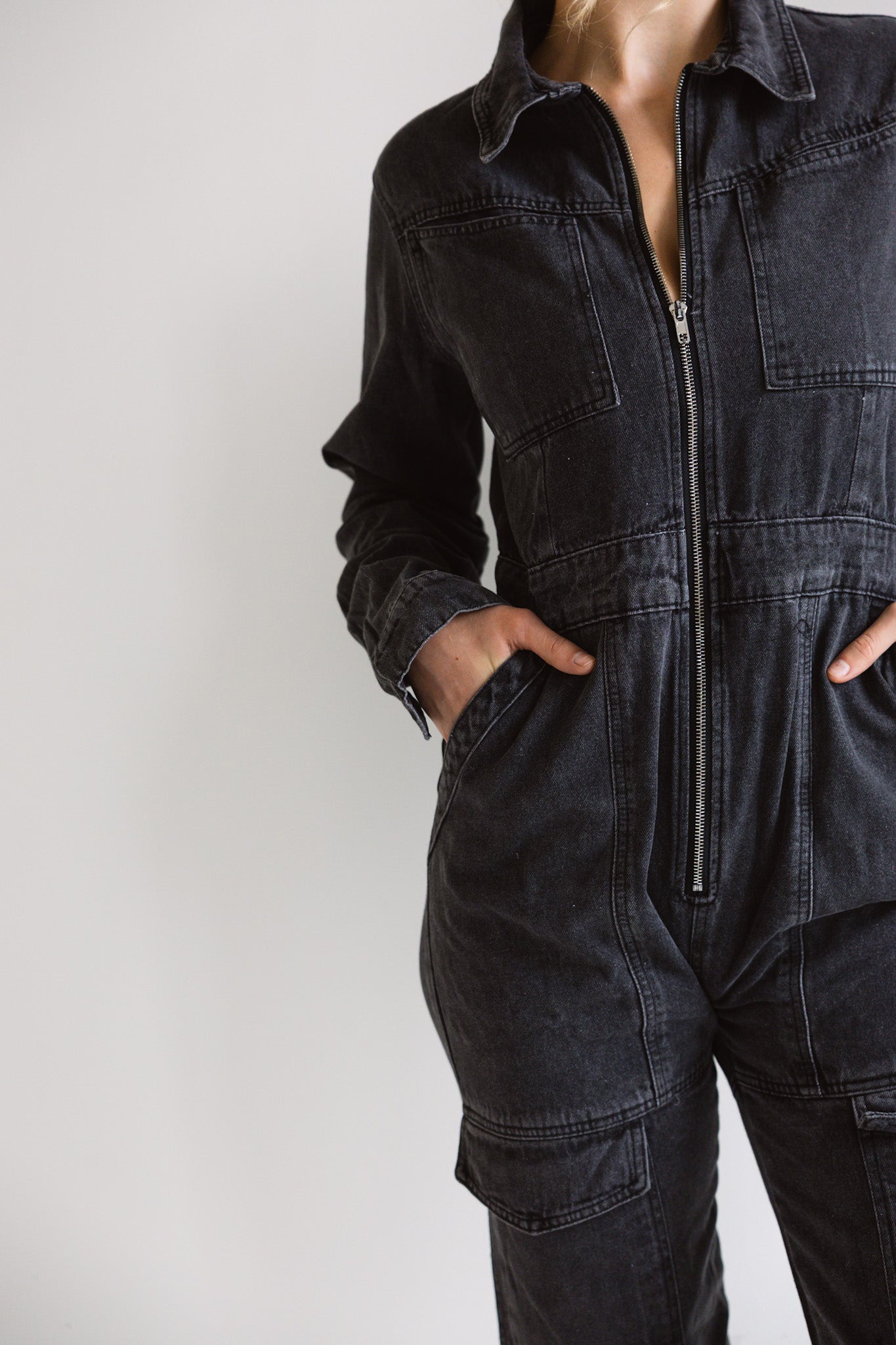 Charcoal Utility Denim Jumpsuit-Final Sale