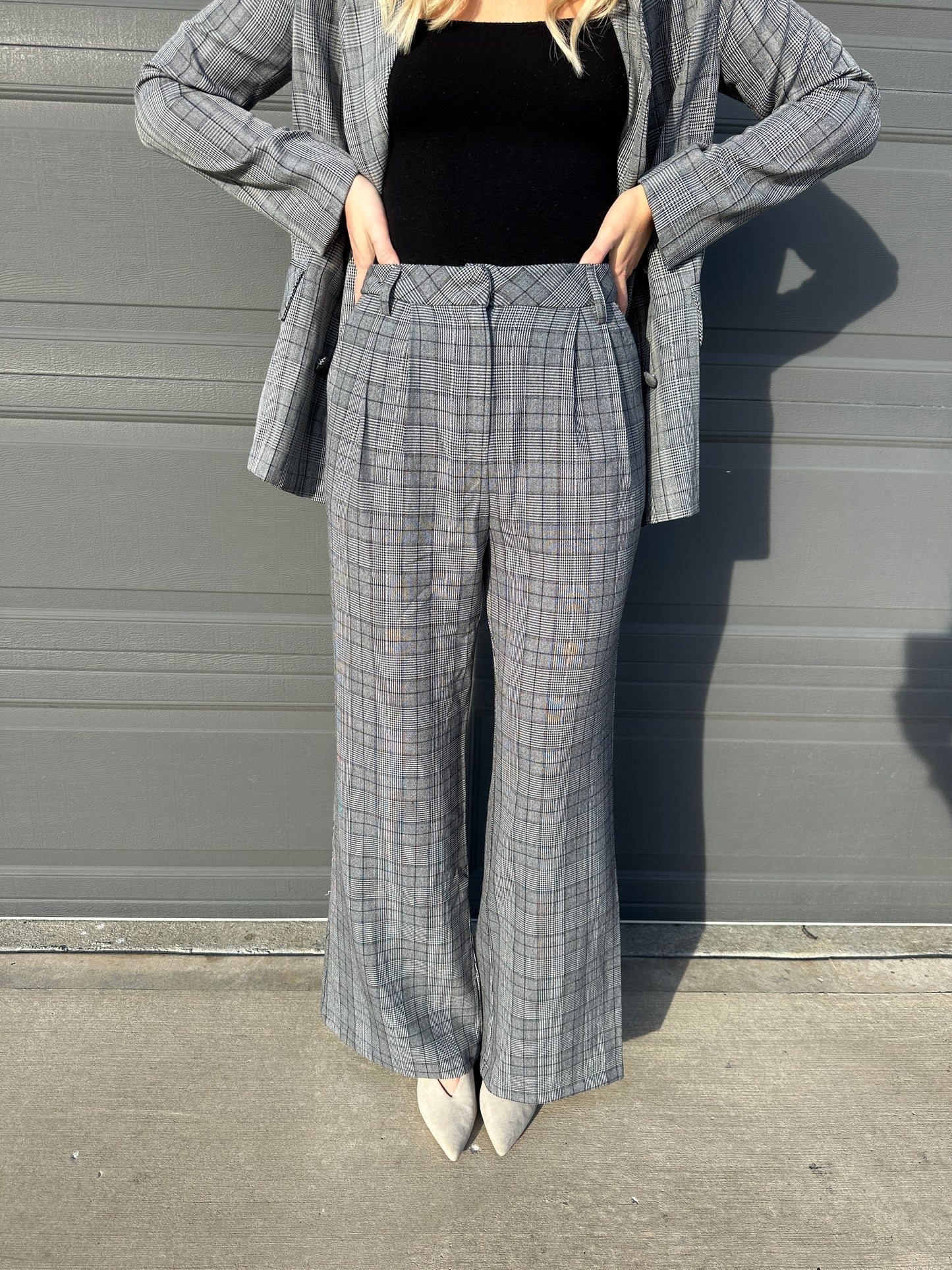 Tailored Plaid Wide-Leg Trousers-Final Sale