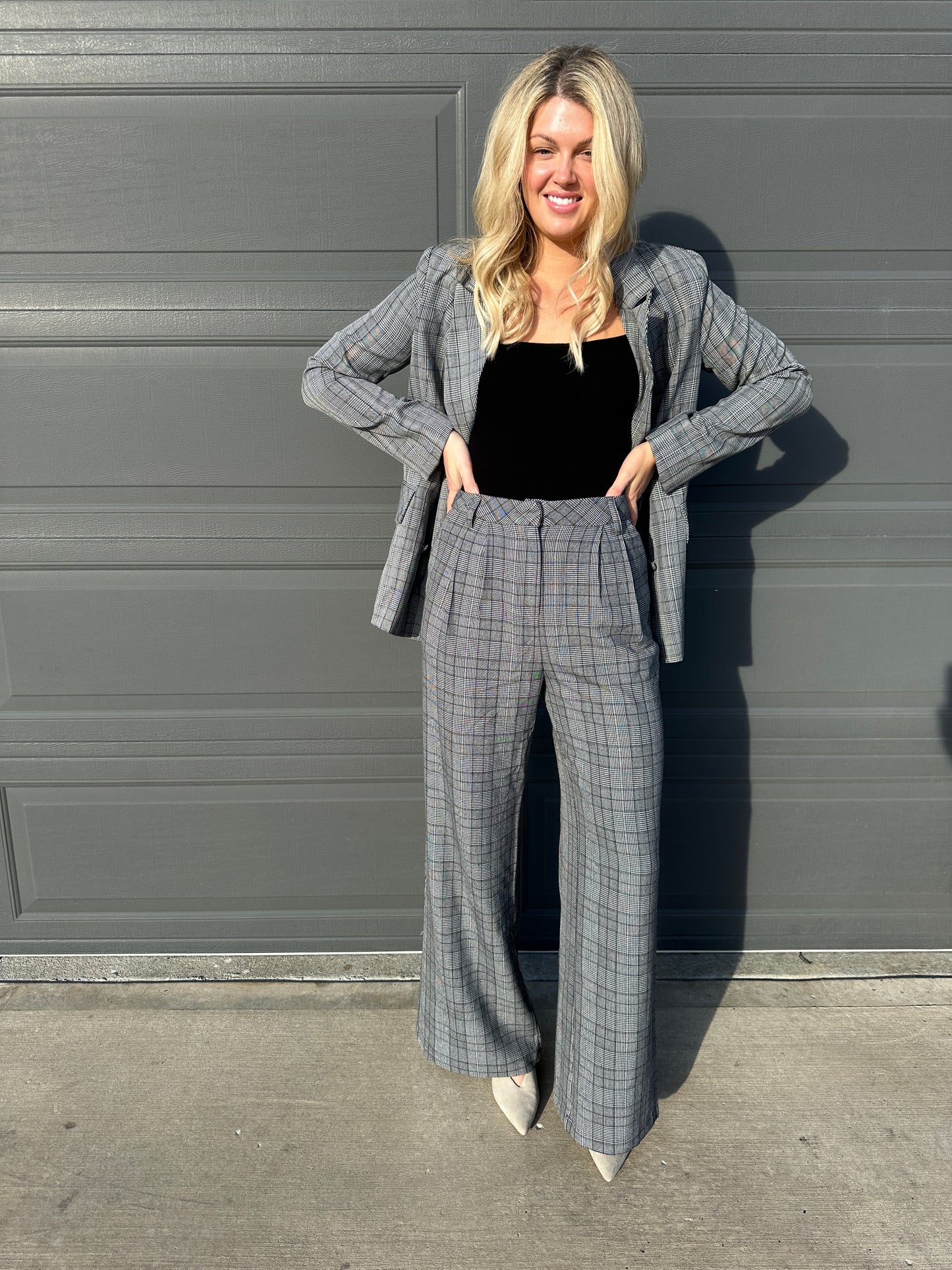 Tailored Plaid Wide-Leg Trousers-Final Sale