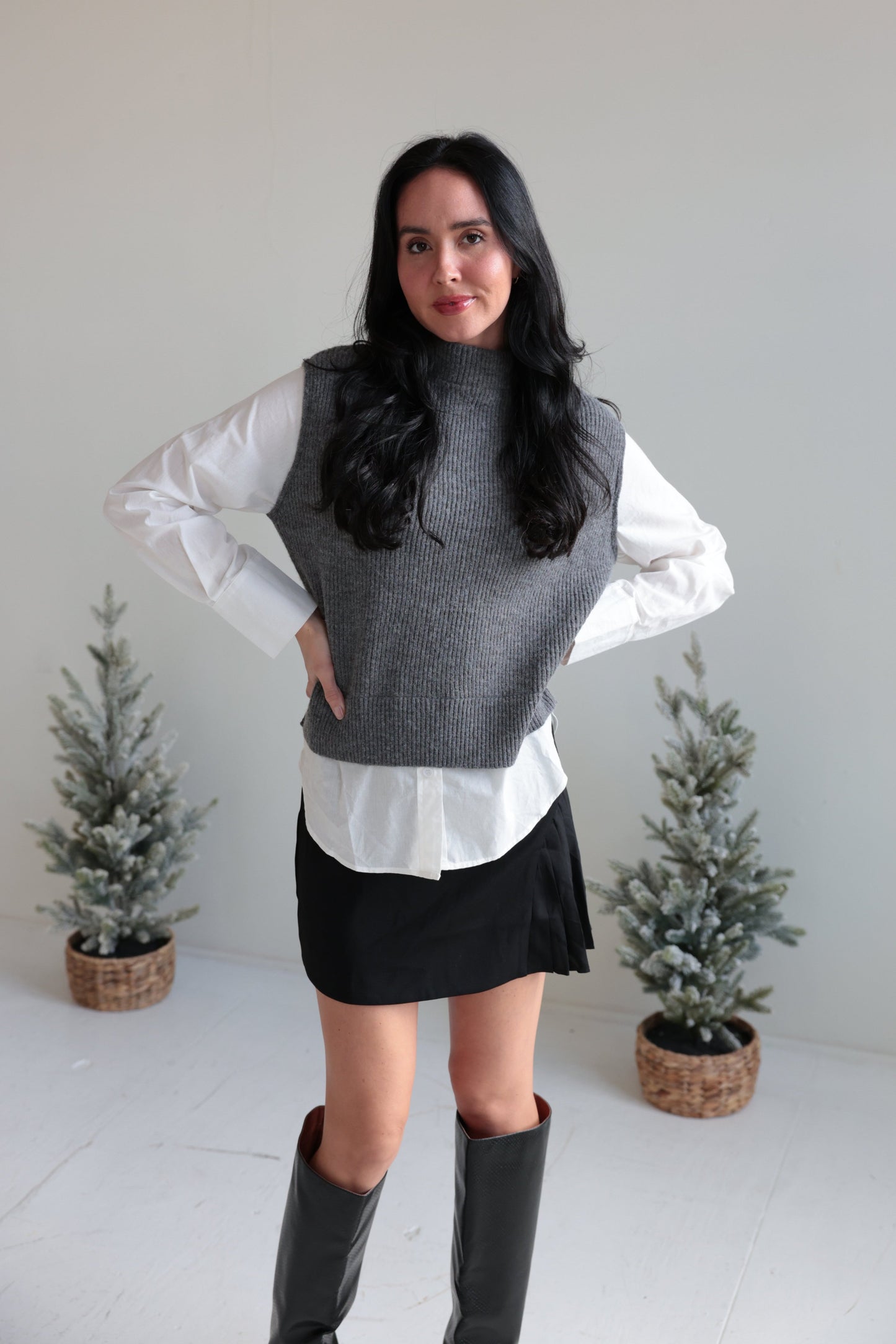 Layered Knit Vest and Shirt Combo-Final Sale