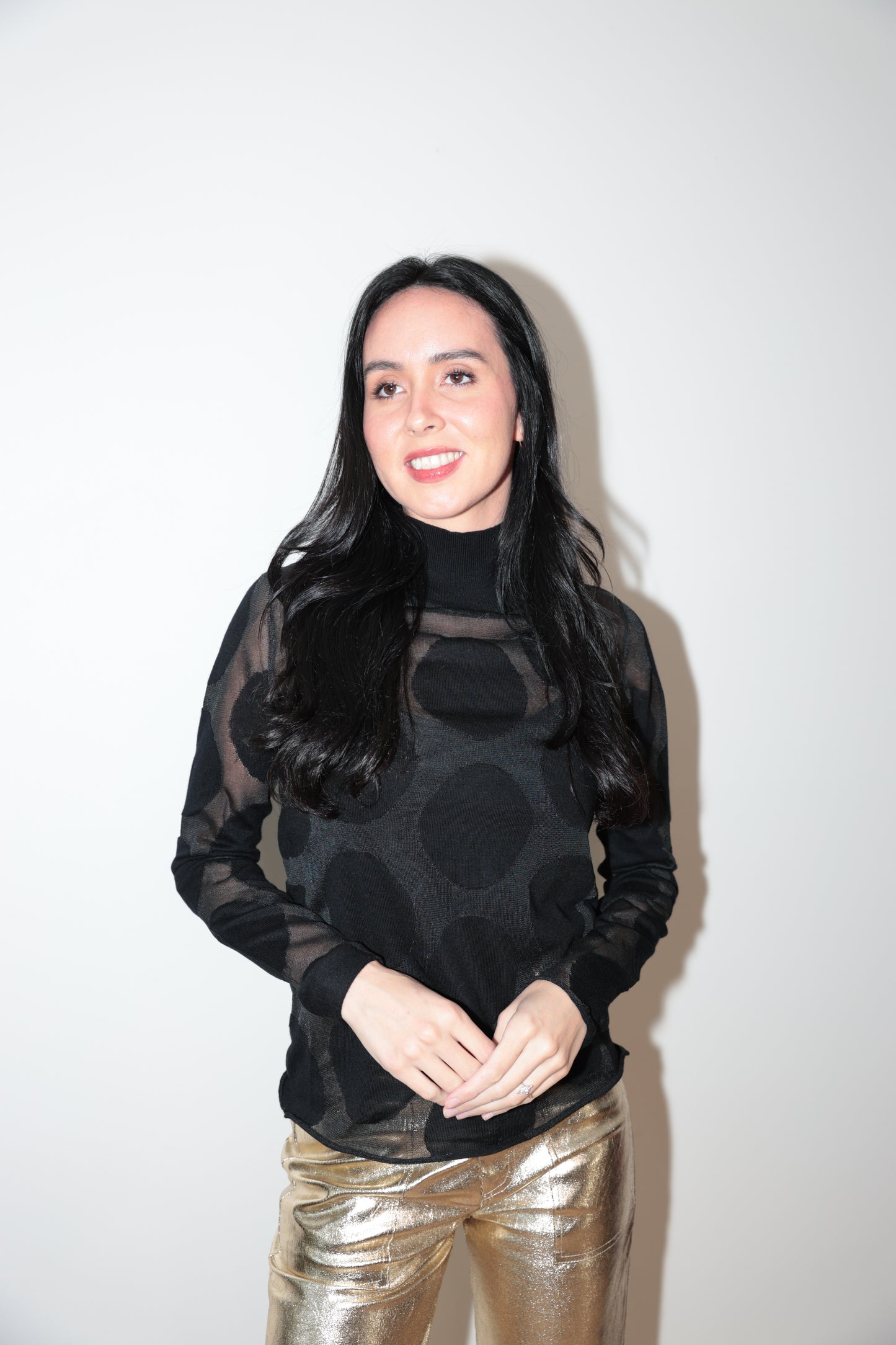 Bold Sheer Polka Dot Turtleneck Top-Final Sale