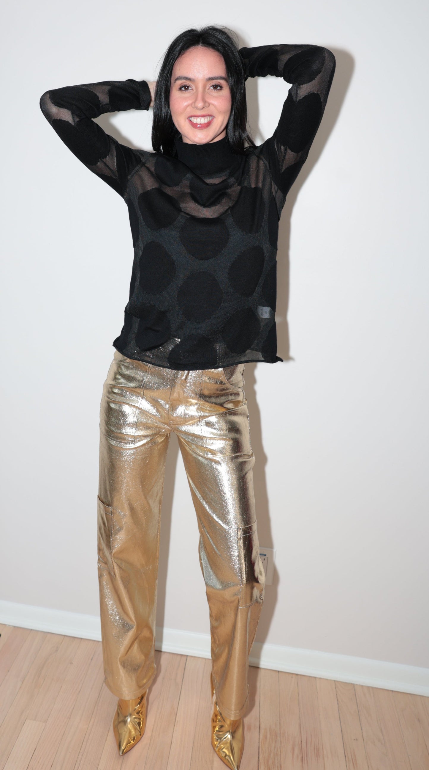 Bold Sheer Polka Dot Turtleneck Top-Final Sale