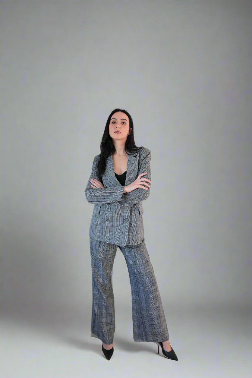 Tailored Plaid Wide-Leg Trousers-Final Sale