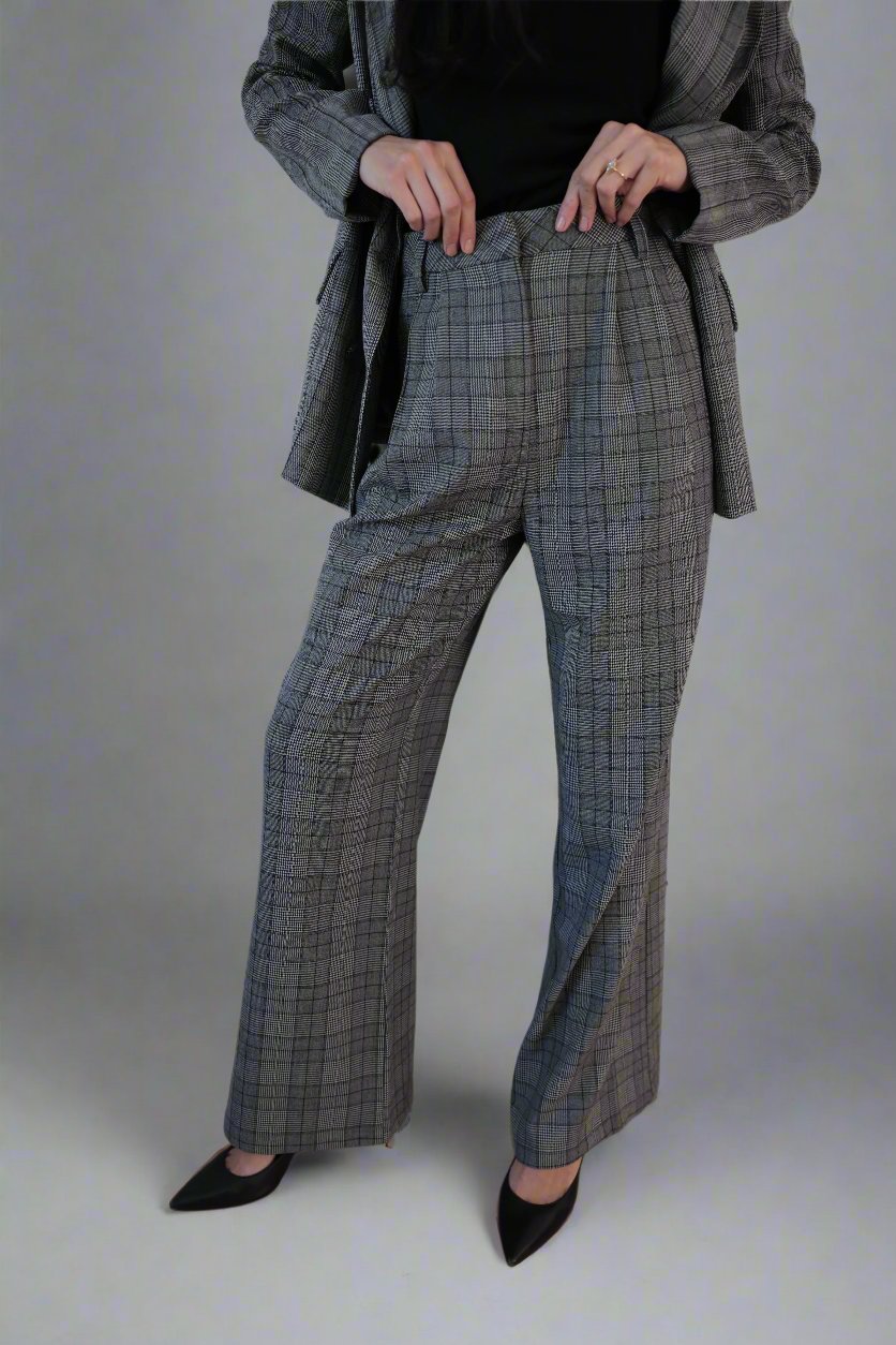 Tailored Plaid Wide-Leg Trousers-Final Sale