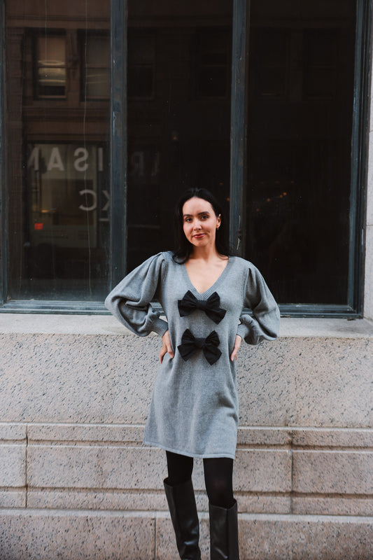 Bow Detail Knit Sweater Dress-Final Sale