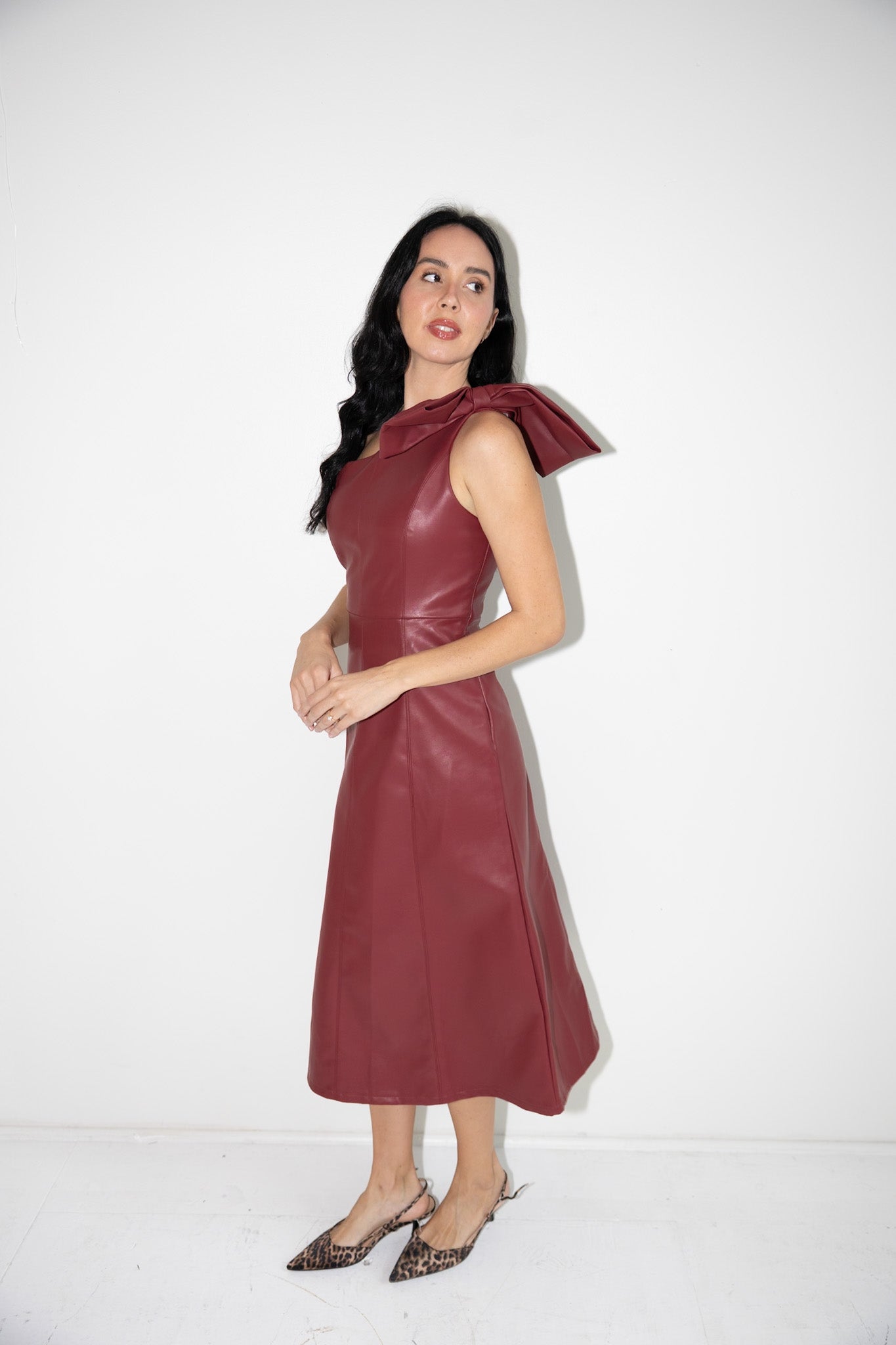 Asymmetrical Faux Leather Midi Dress M Asymmetrical Faux Leather Midi Dress M