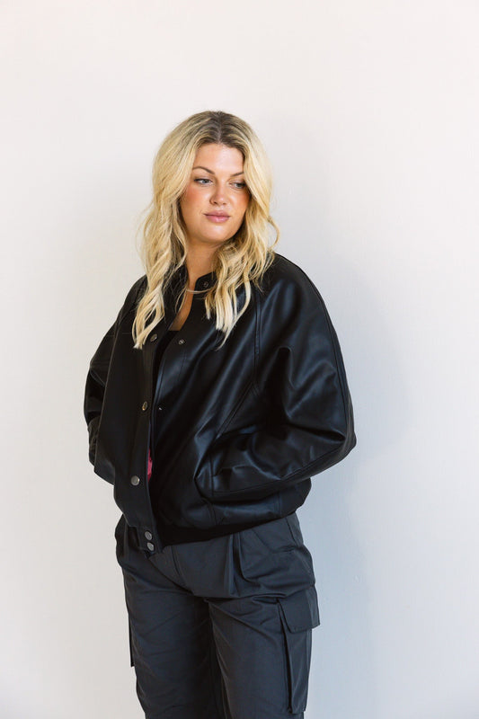 Black Leather Bomber Jacket - Final Sale - Ardire Collection