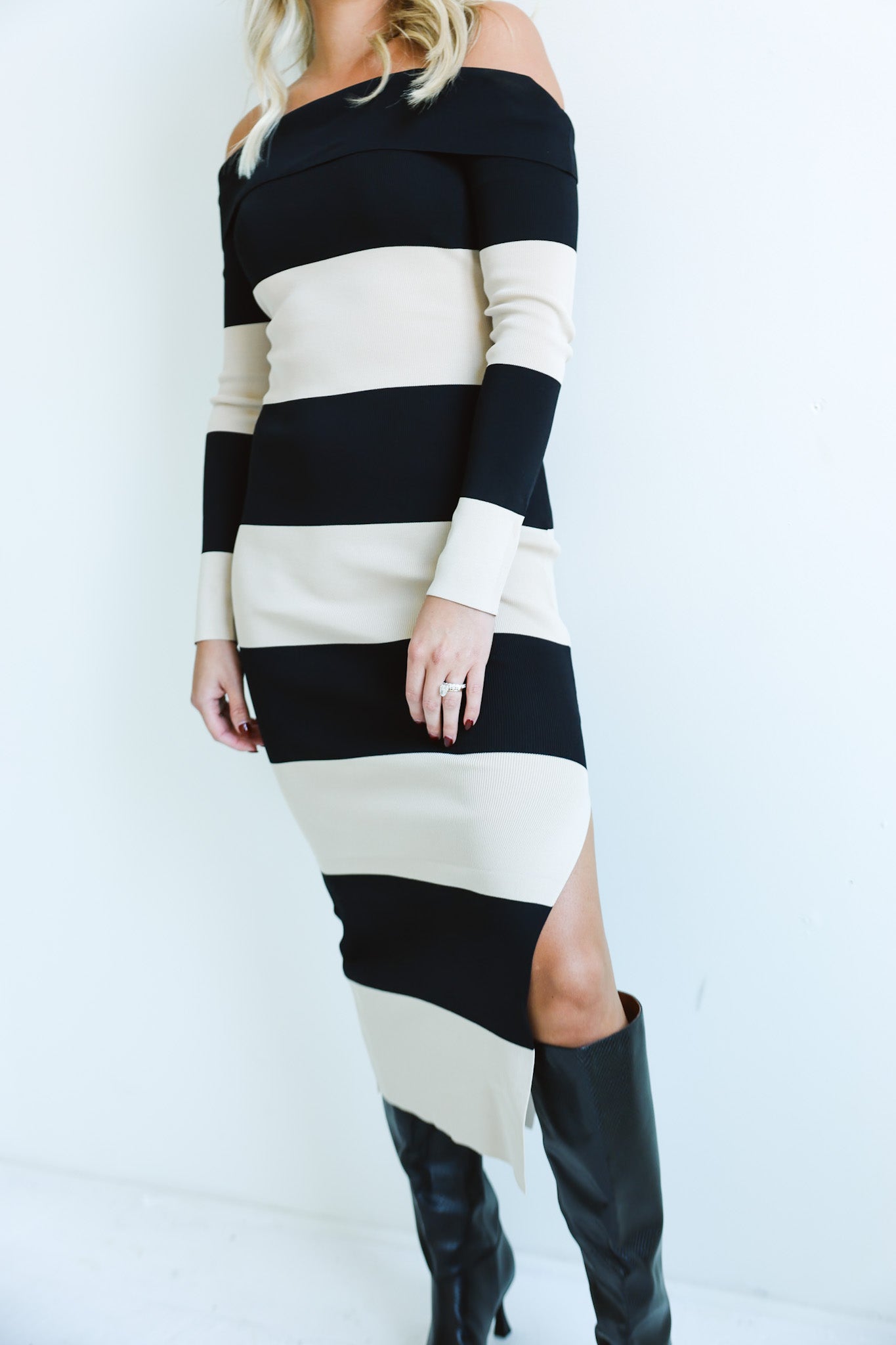 off the shoulder striped bodycon dress Amazon.com: Women's Off Shoulder Striped Knit Dress Sexy Bodycon Long Sleeve Pullover Club Mini Dress Black : Clothing, Shoes & Jewelry