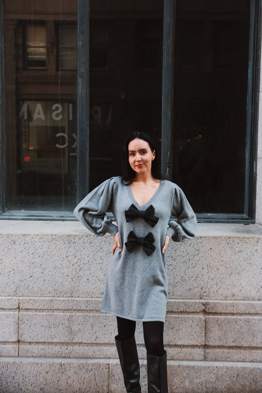 Bow Detail Knit Sweater Dress - Final Sale - Ardire Collection