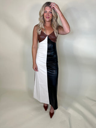 Colorblock Faux Leather Dress - Final Sale - Ardire Collection