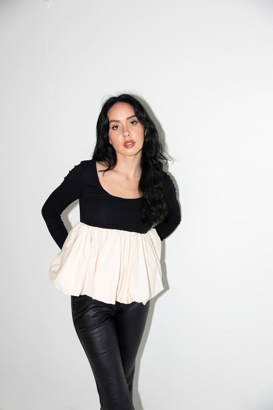 Contrast Bubble Hem Peplum Top - Final Sale - Ardire Collection