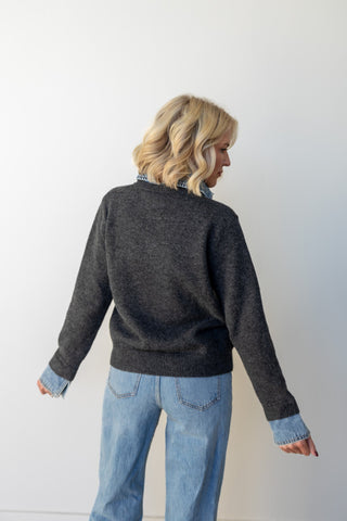 Denim Collar Contrast Knit Cardigan - Ardire Collection