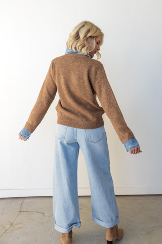 Denim Collar Contrast Knit Cardigan - Ardire Collection