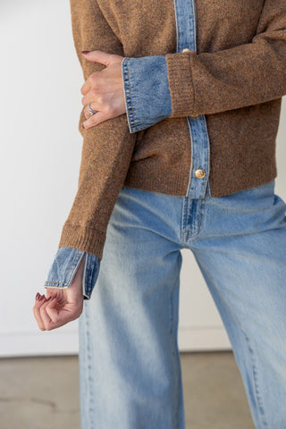 Denim Collar Contrast Knit Cardigan - Ardire Collection