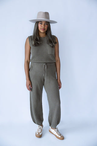Khaki Knit Open - Back Jumpsuit - Final Sale - Ardire Collection