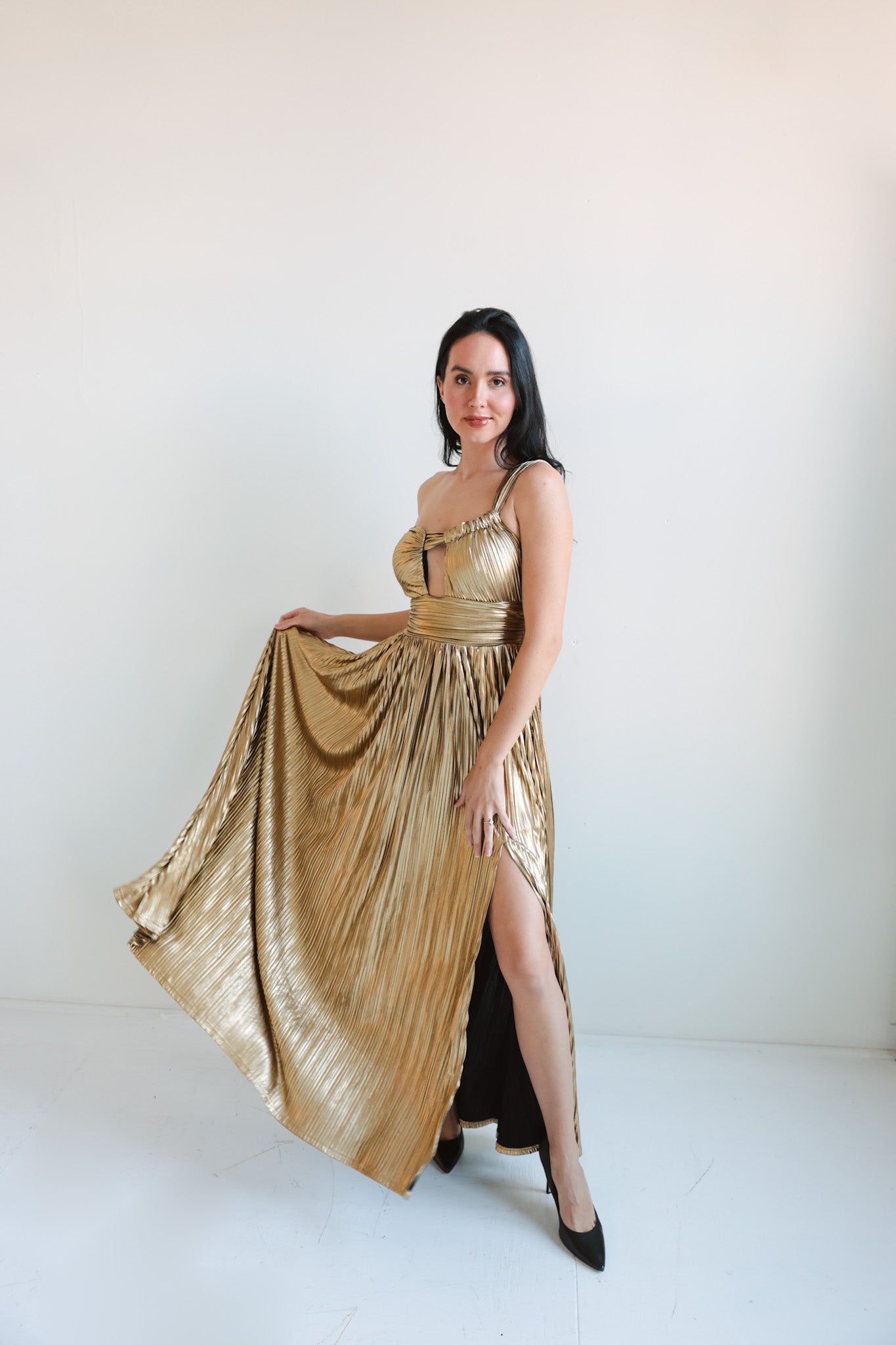 Metallic Gold Pleated Maxi Dress Ardire Collection Metallic Gold Pleated Maxi Dress Ardire Collection